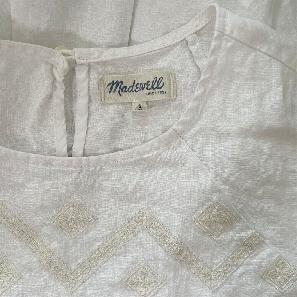 Madewell White Linen Embroidered Lined Sandwave Boho Sleeveless Dress Size Small - Picture 10 of 12
